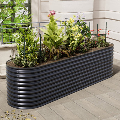 320cm W x 80cm D Anthracite Galvanized Raised Garden Beds Outdoor Large Metal Garden Box Planter Raised Beds