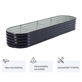 320cm W x 80cm D Anthracite Raised Garden Bed Kit Oval Shaped Galvanized Metal Planter Box for Vegetables Flower Gardening