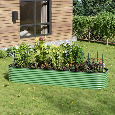 320cm W x 80cm D Light Green Oval-Shaped Galvanized Steel Raised Garden Bed Outdoor Use Only