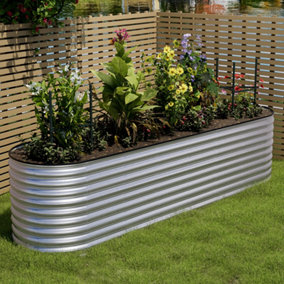 320cm W x 80cm D Silver Galvanized Raised Garden Beds Outdoor Large Metal Garden Box Planter Raised Beds
