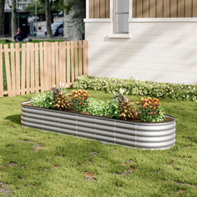 320cm W x 80cm D Silver Raised Garden Bed Kit Oval Shaped Galvanized Metal Planter Box for Vegetables Flower Gardening