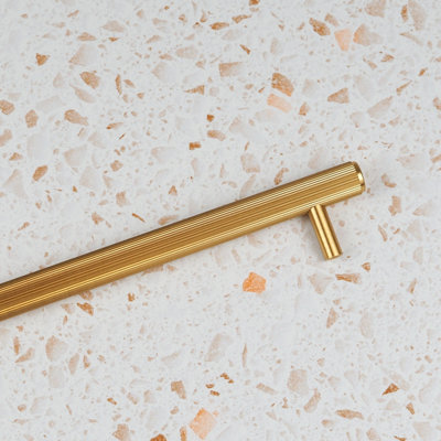 320mm Gold Brass Cabinet Pull Textured Grooved Kitchen Cupboard Door Drawer Pull Bathroom Bedroom Wardrobe Furniture Replacement