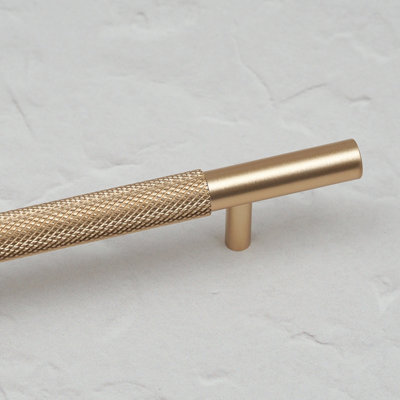 320mm Gold Brass Knurled Cabinet Handle Textured Cupboard Door Drawer T-Bar Pull Wardrobe Furniture Replacement Upcycle