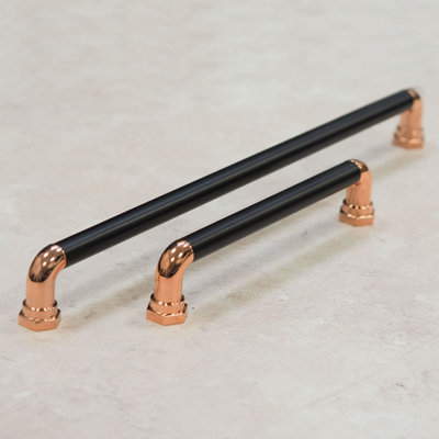 320mm Matt Black & Copper Cabinet Handle Cupboard Door Drawer Pull Rose Gold Bar Wardrobe Furniture Replacement Upcycle