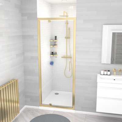 Nes Home 800 X 1850mm Shower Enclosure Pivot Door Brushed Brass from B&Q