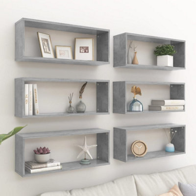 B&Q -  Wall Cube Shelf 6 Pcs Concrete Grey 60X15X23 Cm Engineered Wood