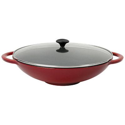 Chasseur Cast Iron Chilli Red 37Cm Wok With Glass Lid Kit from B&Q