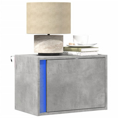 Berkfield Wall-Mounted Bedside Cabinet With Led Lights Concrete Oak