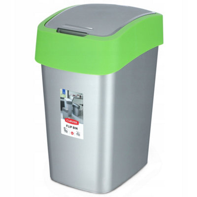 Kadax Silver/Green Curver- Rubbish Bin, Polypropylene, Flip Bin, - (25 L) Size 25 B&Q