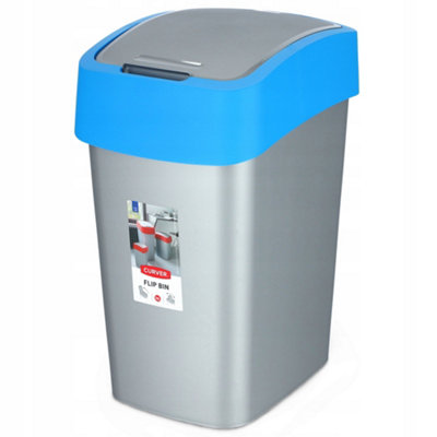 Kadax Silver/Blue Curver- Rubbish Bin, Polypropylene, Flip Bin, - (25 L) Size 25 B&Q