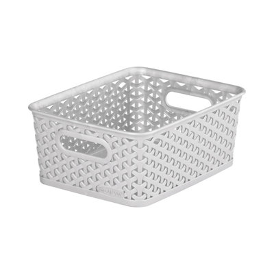 B&Q -  My Style Modern Matt Grey Rattan Effect Plastic Stackable Storage Basket (H)10Cm (W)25Cm (D)20Cm