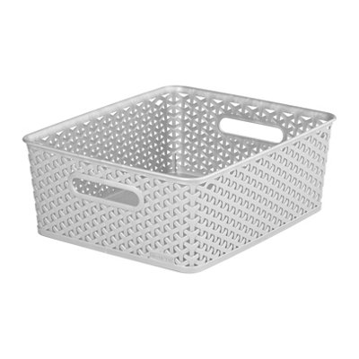 B&Q -  My Style Rattan Effect Matt Grey Rattan Effect Plastic Medium Stackable Storage Basket (H)13Cm (W)36Cm (D)30Cm