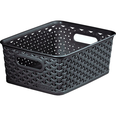 B&Q -  My Style Dark Grey Plastic Stackable Storage Basket (H)10Cm (W)25Cm (D)20Cm