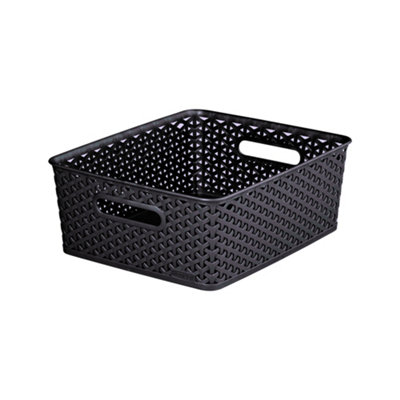B&Q -  My Style Dark Grey Plastic Stackable Storage Basket (H)13Cm (W)36Cm (D)30Cm