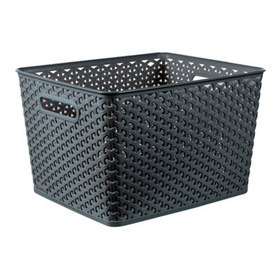 B&Q -  My Style Dark Grey Plastic Stackable Storage Basket (H)22Cm (W)36Cm (D)30Cm