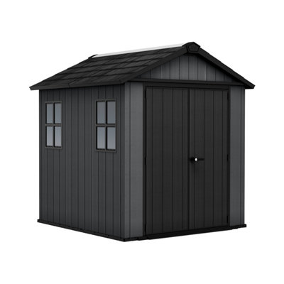 Keter Newton Plus Vertical 7X7.5 Ft Apex Grey Plastic 2 Door Shed With Floor & 2 Windows (Base Included)