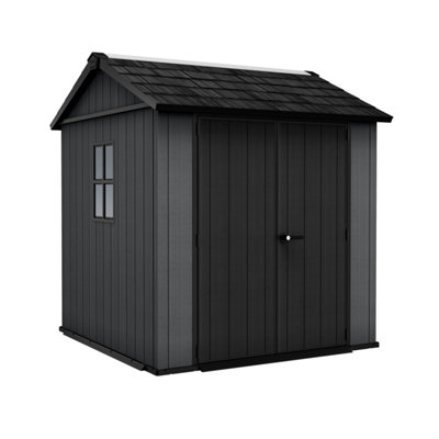 Keter Newton Plus Horizontal 7X7.5 Ft Apex Grey Plastic 2 Door Shed With Floor & 2 Windows (Base Included)