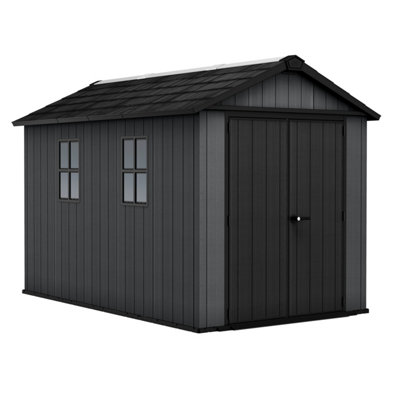 Keter Newton Plus Vertical 11X7.5 Ft Apex Grey Plastic 2 Door Shed With Floor & 2 Windows (Base Included)