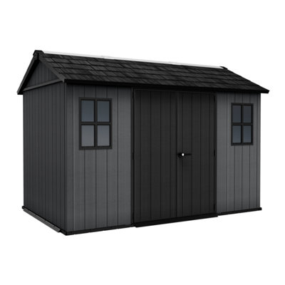 Keter Newton Plus Horizontal 11X7.5 Ft Apex Grey Plastic 2 Door Shed With Floor & 2 Windows (Base Included)