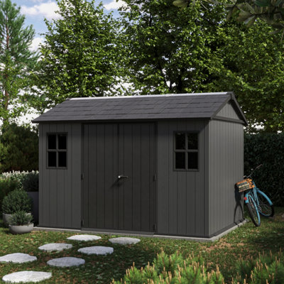 B&Q -  Newton Plus Horizontal 11X7.5 Ft Apex Grey Plastic 2 Door Shed With Floor & 2 Windows (Base Included)