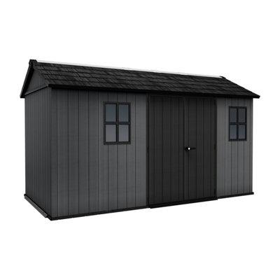 Keter Newton Plus Horizontal 13X7.5 Ft Apex Grey Plastic 2 Door Shed With Floor & 2 Windows (Base Included)