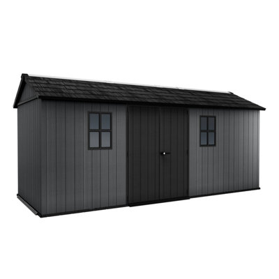 Keter Newton Plus Horizontal 17X7.5 Ft Apex Grey Plastic 2 Door Shed With Floor & 2 Windows (Base Included)