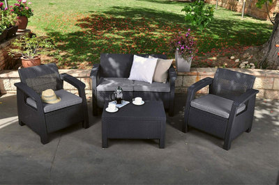 Keter Corfu Graphite Outdoor 4 Seater Rattan Sofa Furniture from B&Q
