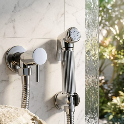  - Chrome Bidet Douche Spray Shattaf Shower Toilet KitBrassHandheld
