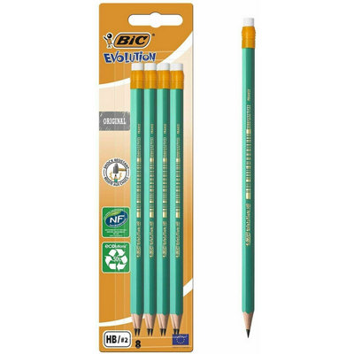 Accessotech 8 Bic Evolution Hb Pencils With Eraser Durable Graphite Pencils For School Home And Office from B&Q