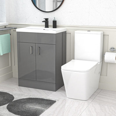 B&Q -  600mm Grey Basin Vanity & Rimless Square Close Coupled Toilet