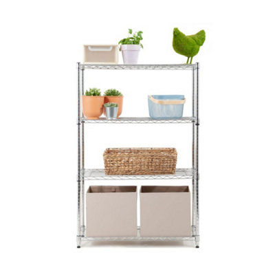 Economy Metal Chrome Wire Shelving Unit 4 Tier 1360mm H X 907mm W X 355mm D from B&Q