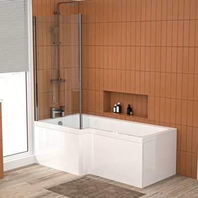 B&Q -  L Shaped Lh 1600mm Curved Shower Bath Acrylic Front Panel & Screen