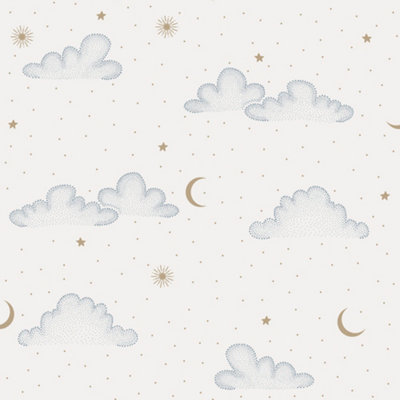 Muriva Dreamy Clouds & Moon Night Sky Wallpaper Light CreamN07301 from B&Q
