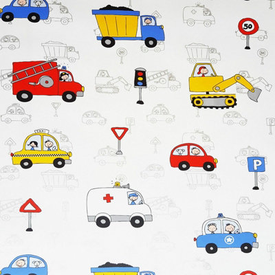 Debona Kids Cars Police Fire Engine Trucks Road Traffic Bedroom Wallpaper 20007 from B&Q