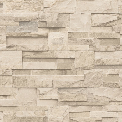 Muriva Cream Slate Brick Effect Embossed Wallpaper from B&Q
