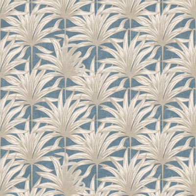 Muriva Tropical Distressed Effect Embossed Wallpaper Blue