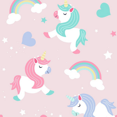 B&Q -  I Believe In Unicorns Wallpaper Pink (A365 Cao 1-Bur)