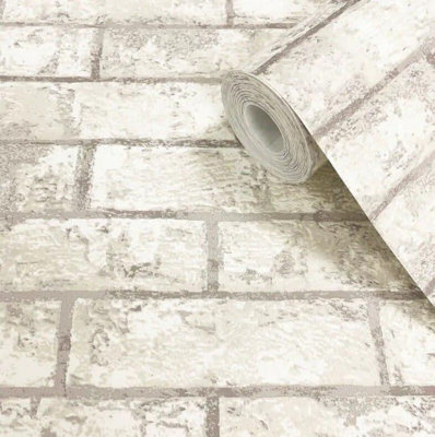 Muriva Vale Brick Cream Faux Effect Wallpaper from B&Q