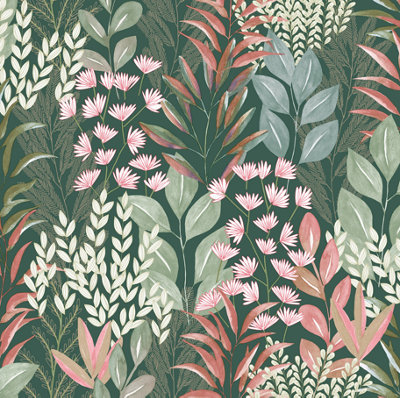 Muriva Ugepa Verdure Green Multicolour Leaf Wallpaper M86904 from B&Q