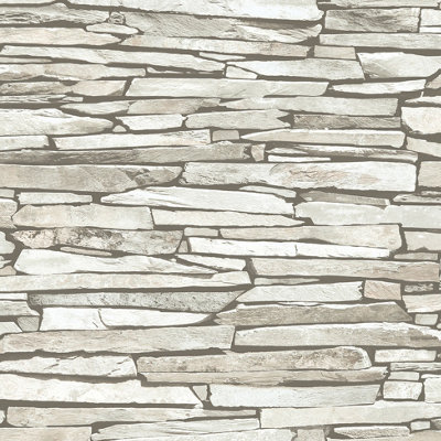 Muriva Natural Slate Brick Effect Embossed Wallpaper from B&Q