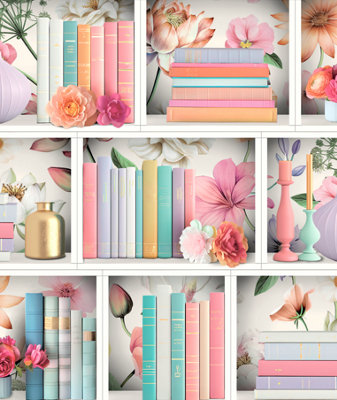 Ugepa Pink Colourful Books Wallpaper Non-Woven Quality from B&Q