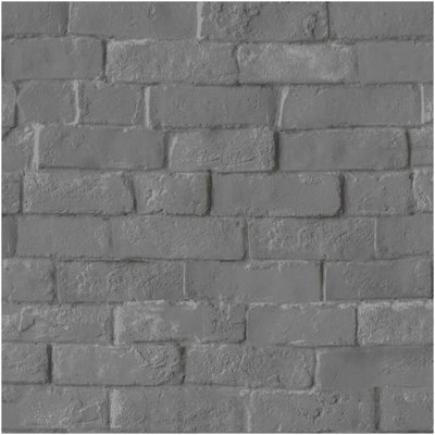 Debona Muriva Pop Bowie Brick Effect Wallpaper Grey Charcoal Painted Wall Design from B&Q