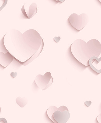 Muriva 3D Glitter Hearts Pink Wallpaper J92603 from B&Q