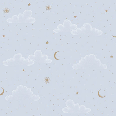 Muriva Dreamy Clouds & Moon Night Sky WallpaperLight Blue N07321 from B&Q