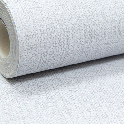 Sophie Laurence Light Grey Plain Wallpaper Woven Linen Effect Subtle Shimmer Metallic Smooth from B&Q