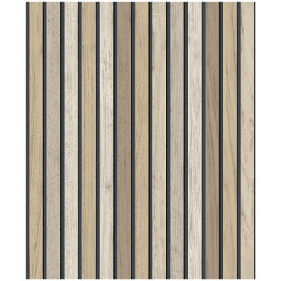 Muriva Ugepa Illusion Natural Realistic Wooden Slats Paste The Wall Wallpaper Vinyl from B&Q