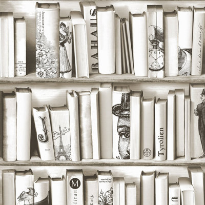 Muriva Beige Library 3D Effect Embossed Wallpaper from B&Q