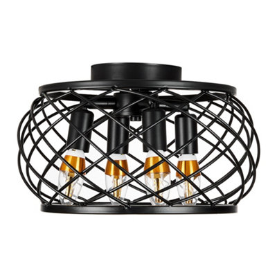 32cm Dia Industrial Style Black Metal Ceiling Light Semi-flush Light