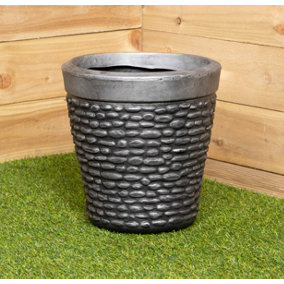 32cm Grey Pewter Pebble Effect Garden Patio Plant Pot Planter
