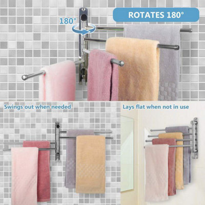 Foldably 180° Rotating 3-Arm Towel Rack - No Nails, Glue Included, Iron Build, White, Holds 15kg Per Arm